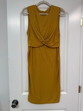 Sleeveless Twist Front Bodycon Dress in Mustard Sz M?
